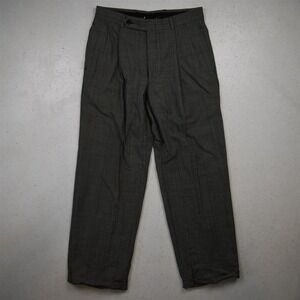 Vtg Bespoke 28x28 Gray Houndstooth Windowpane Wool High Waist Baggy Dress Pants